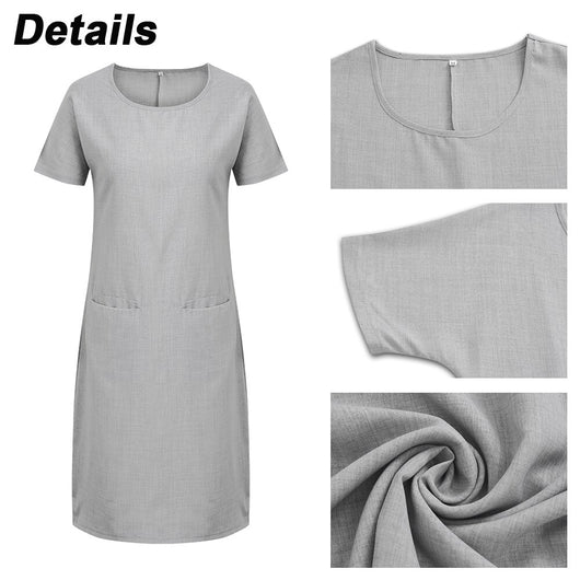 Vestido Suelto de Lino y Algodón con Bolsillos - Manga Corta Cuello Redondo - Image 25
