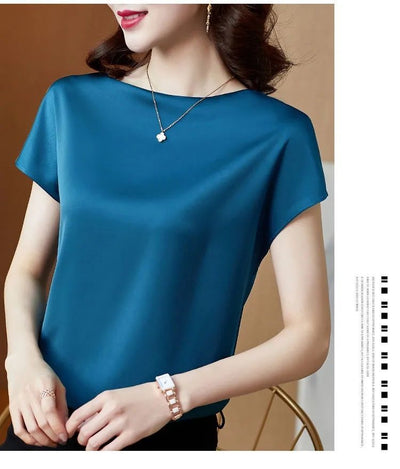 Blusa de Satén Manga Corta - Prenda Base Premium para Mujer - Image 9