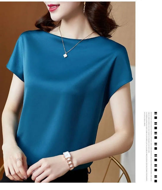 Blusa de Satén Manga Corta - Prenda Base Premium para Mujer - Image 9