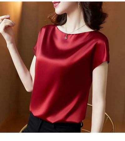 Blusa de Satén Manga Corta - Prenda Base Premium para Mujer - Image 11
