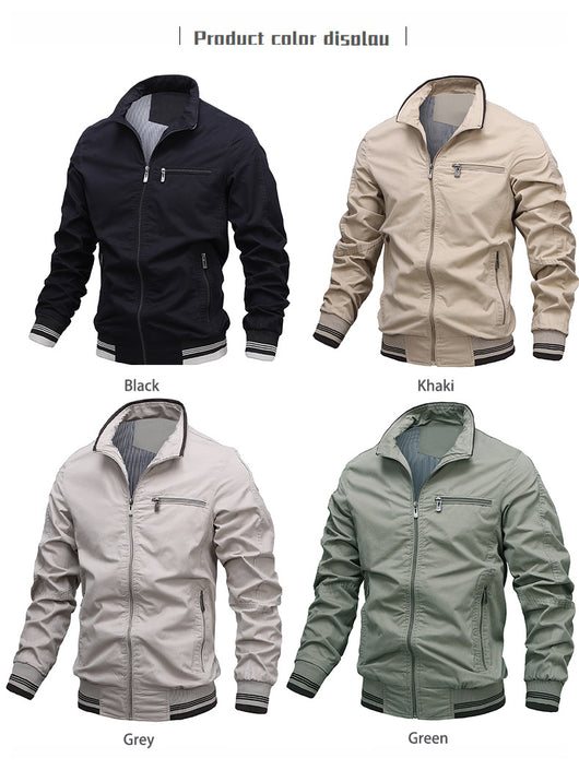 Chaqueta Casual de Algodón Teñida Sólida para Hombre - Image 8