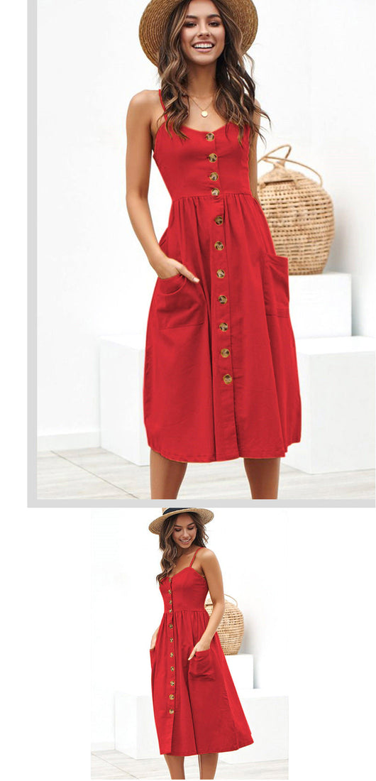 Vestido Halter Sexy con Tirantes y Botones para Mujer - Image 7