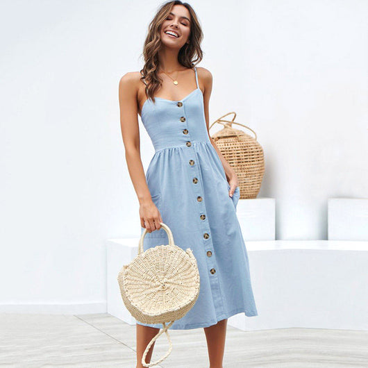 Vestido Halter Sexy con Tirantes y Botones para Mujer - Image 12