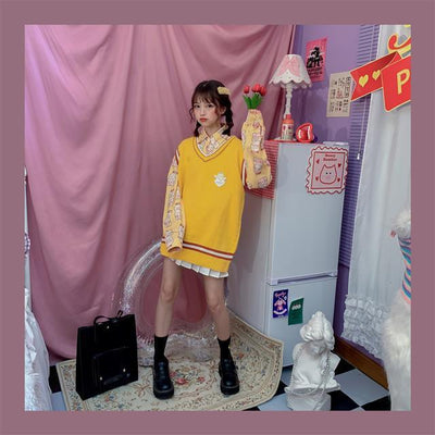 Conjunto Dos Piezas Chaleco y Blusa Tejida de Manga Larga para Amigas - Image 10