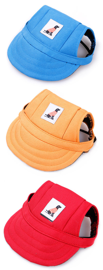 Orange pet baseball cap with ear holes and a curved brim, featuring a small patch with a dog graphic. - Image 13