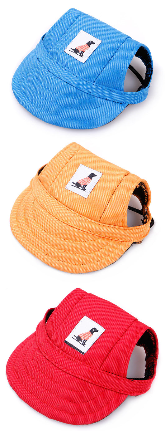 Orange pet baseball cap with ear holes and a curved brim, featuring a small patch with a dog graphic. - Image 13