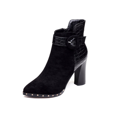 Botas Cortas para Mujer con Punta Afilada y Hebilla de Patrón Serpiente en Gamuza - Image 20