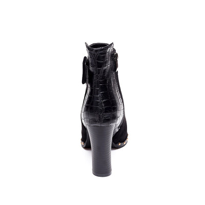 Botas Cortas para Mujer con Punta Afilada y Hebilla de Patrón Serpiente en Gamuza - Image 21