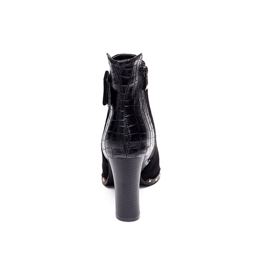 Botas Cortas para Mujer con Punta Afilada y Hebilla de Patrón Serpiente en Gamuza - Image 21