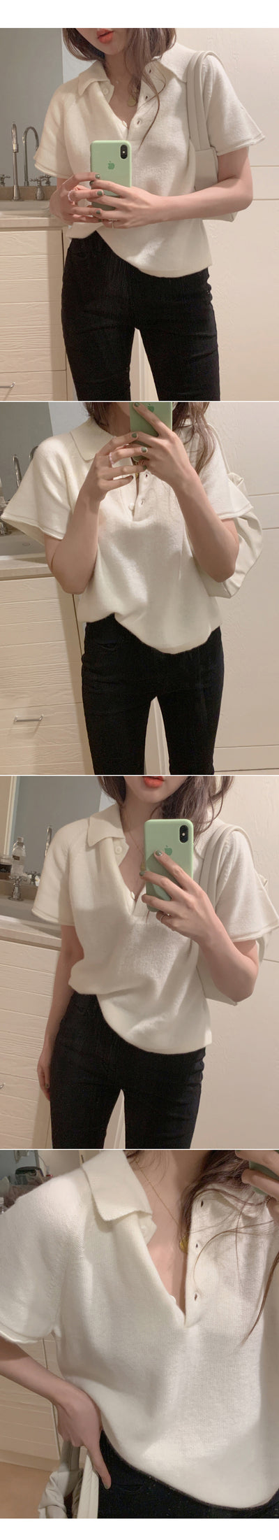 Suéter Corto Mujer Cuello Polo Manga Corta Holgado Base Liviano - Image 10