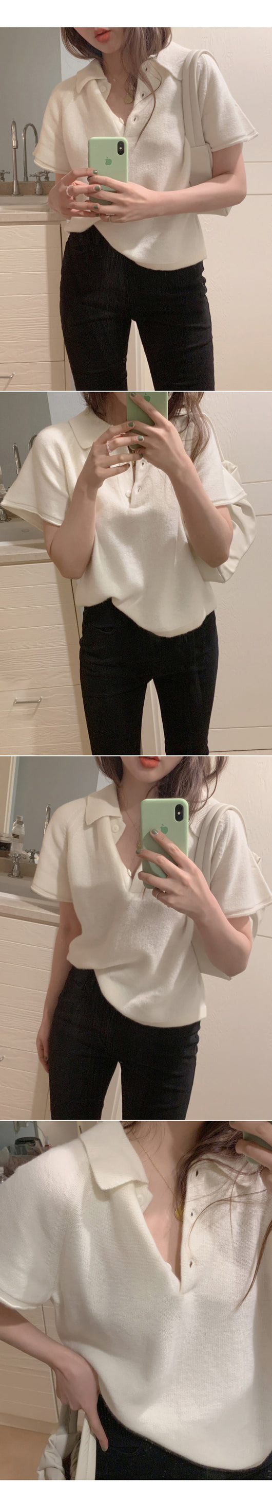 Suéter Corto Mujer Cuello Polo Manga Corta Holgado Base Liviano - Image 10