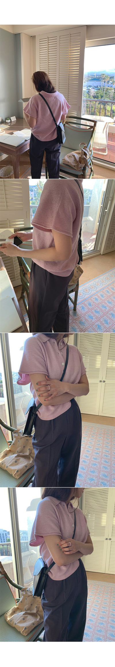 Suéter Corto Mujer Cuello Polo Manga Corta Holgado Base Liviano - Image 15
