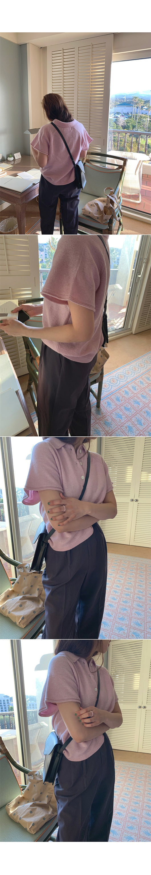 Suéter Corto Mujer Cuello Polo Manga Corta Holgado Base Liviano - Image 15