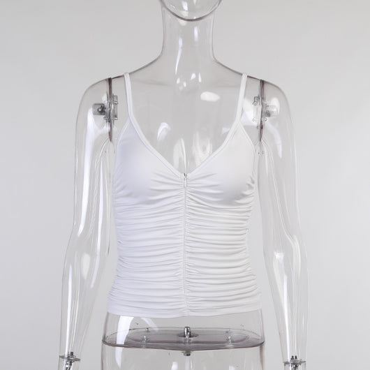 Chaleco Slim Ajustado de Escote U con Pliegues y Cierre - Image 12