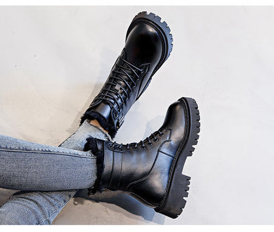 Botas Martin de Cachemira con Tacón Grueso y Tubo Medio en Lana - Image 14