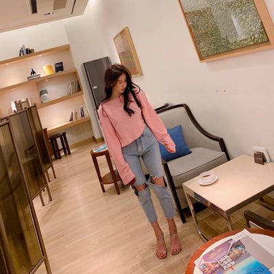Jeans Azul Cintura Alta con Roturas Irregulares y Bordes Deshilachados - Image 12