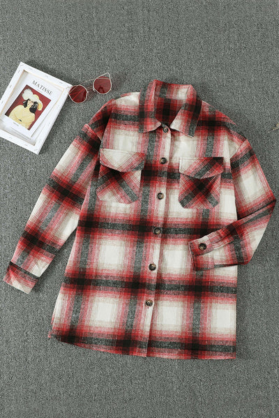 Camisa de Manga Larga con Cuadros y Costuras en Solapa para Mujer - Image 7