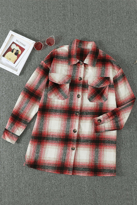 Camisa de Manga Larga con Cuadros y Costuras en Solapa para Mujer - Image 7