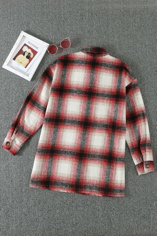 Camisa de Manga Larga con Cuadros y Costuras en Solapa para Mujer - Image 8