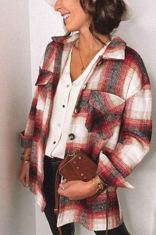 Camisa de Manga Larga con Cuadros y Costuras en Solapa para Mujer - Image 9