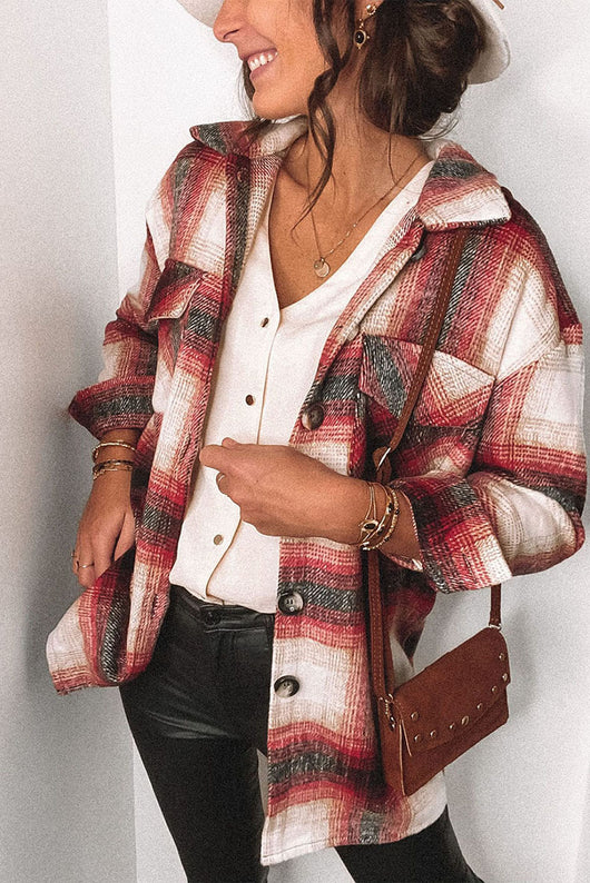 Camisa de Manga Larga con Cuadros y Costuras en Solapa para Mujer - Image 10