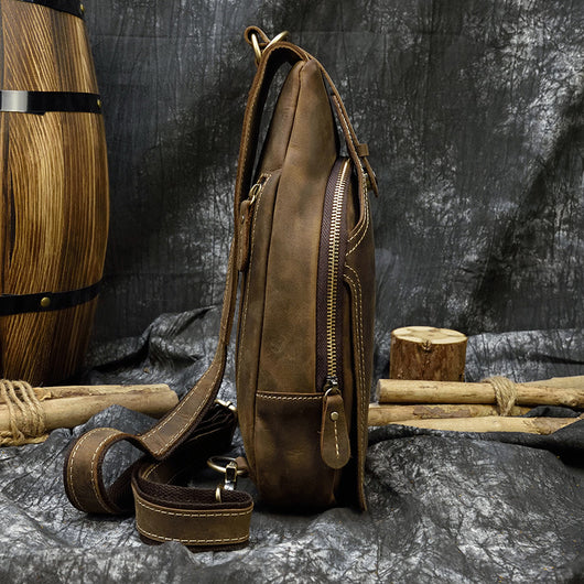 Bolso Bandolera de Cuero Retro Crazy Horse para Hombre - Image 6
