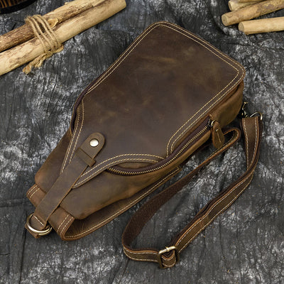 Bolso Bandolera de Cuero Retro Crazy Horse para Hombre - Image 9