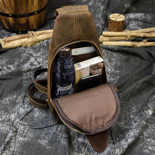 Bolso Bandolera de Cuero Retro Crazy Horse para Hombre - Image 13