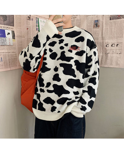 Suéter Jacquard Estampado Vaca Oversized Cuello Redondo - Image 6
