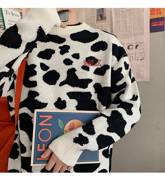 Suéter Jacquard Estampado Vaca Oversized Cuello Redondo - Image 7