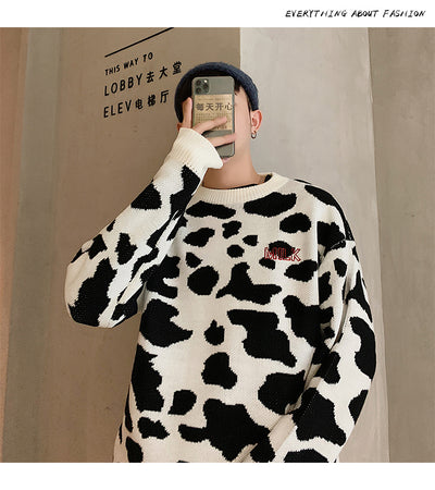 Suéter Jacquard Estampado Vaca Oversized Cuello Redondo - Image 10
