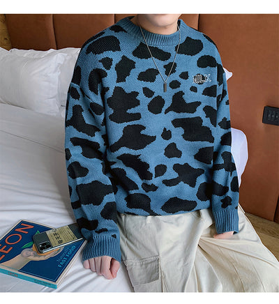 Suéter Jacquard Estampado Vaca Oversized Cuello Redondo - Image 13