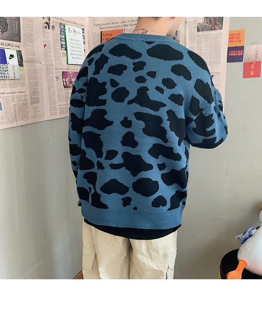 Suéter Jacquard Estampado Vaca Oversized Cuello Redondo - Image 16