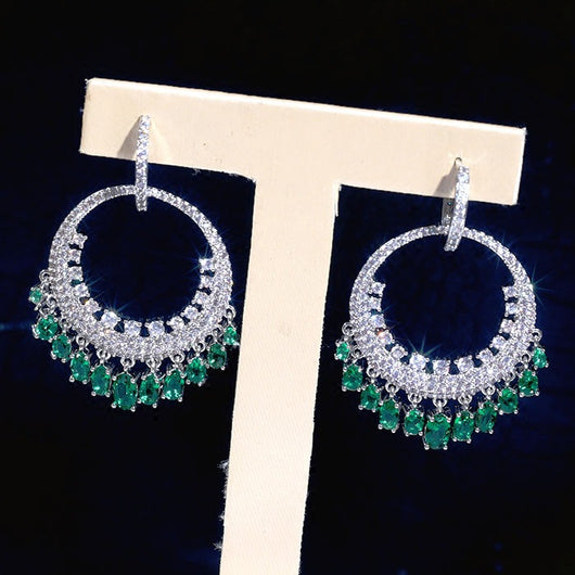 Aretes de Diamante Lujo con Circonita Micro Incrustada y Borla Circular Grande - Image 7