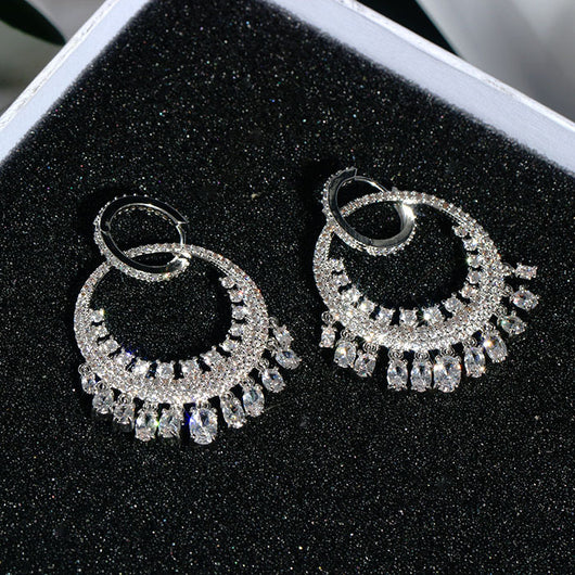 Aretes de Diamante Lujo con Circonita Micro Incrustada y Borla Circular Grande - Image 10