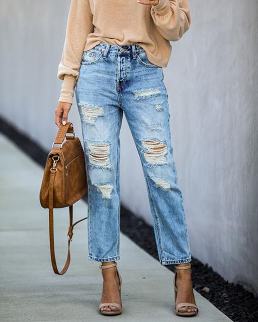 Pantalones Rectos Rotos Mid-Waist Estilo Hipster Urbano - Image 12