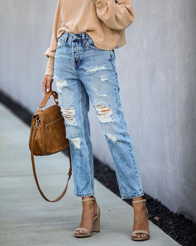 Pantalones Rectos Rotos Mid-Waist Estilo Hipster Urbano - Image 13