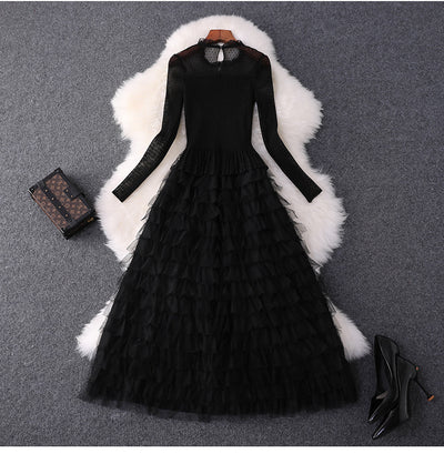 Vestido Largo Ajustado de Malla Elástica con Cintura Alta y Manga Larga - Image 6