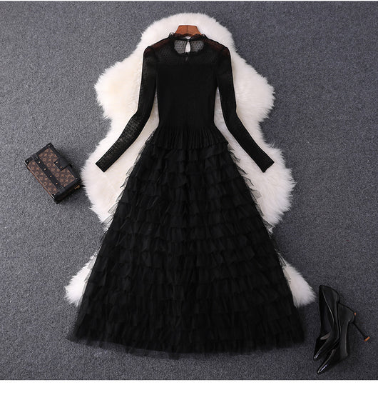 Vestido Largo Ajustado de Malla Elástica con Cintura Alta y Manga Larga - Image 6