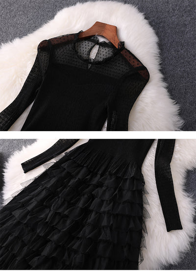 Vestido Largo Ajustado de Malla Elástica con Cintura Alta y Manga Larga - Image 7