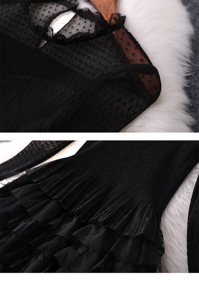 Vestido Largo Ajustado de Malla Elástica con Cintura Alta y Manga Larga - Image 9