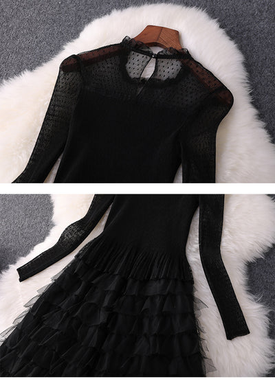 Vestido Largo Ajustado de Malla Elástica con Cintura Alta y Manga Larga - Image 12