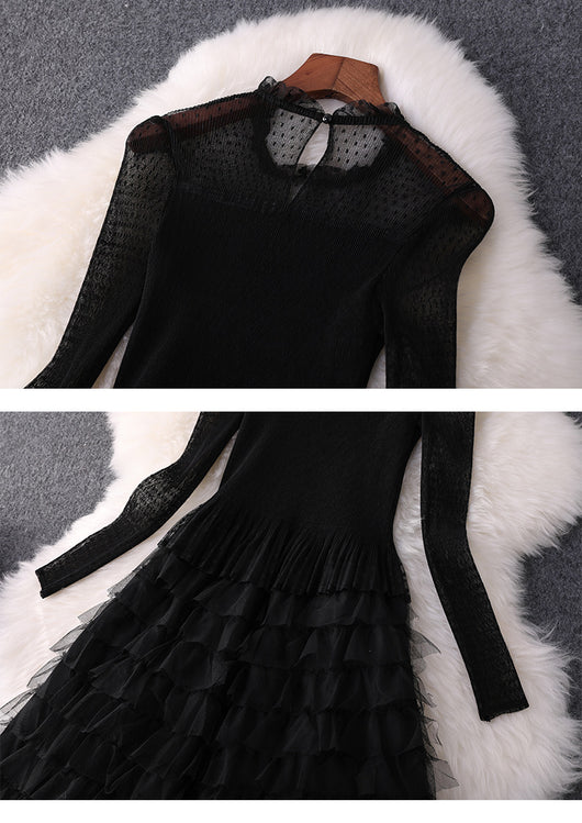 Vestido Largo Ajustado de Malla Elástica con Cintura Alta y Manga Larga - Image 12
