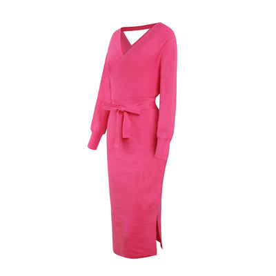Vestido Suéter Ajustado Escote Doble V para Otoño e Invierno - Image 17