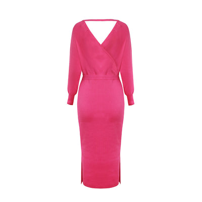 Vestido Suéter Ajustado Escote Doble V para Otoño e Invierno - Image 18
