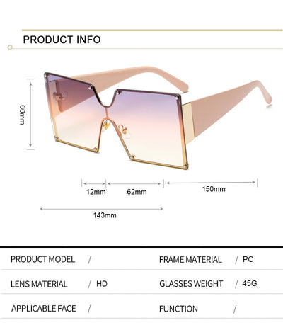 Oversized rimless square sunglasses with gradient brown lenses, black temples, and gold-tone accents. - Image 8