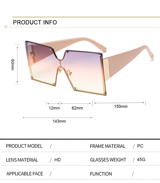 Oversized rimless square sunglasses with gradient brown lenses, black temples, and gold-tone accents. - Image 8