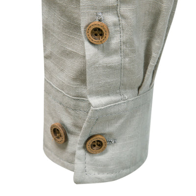 Camisa Manga Larga Cuello Mao Algodón y Lino Color Sólido - Image 19