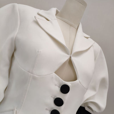 Vestido Blanco con Moño y Mangas Puff Diseño Exclusivo - Image 11