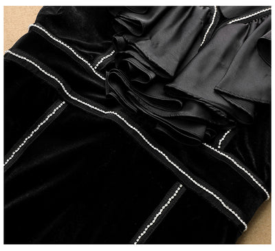 Vestido Largo de Terciopelo Dorado con Escote V y Abertura Sensual - Image 14